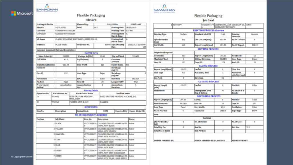 Flexible Packaging Job Card